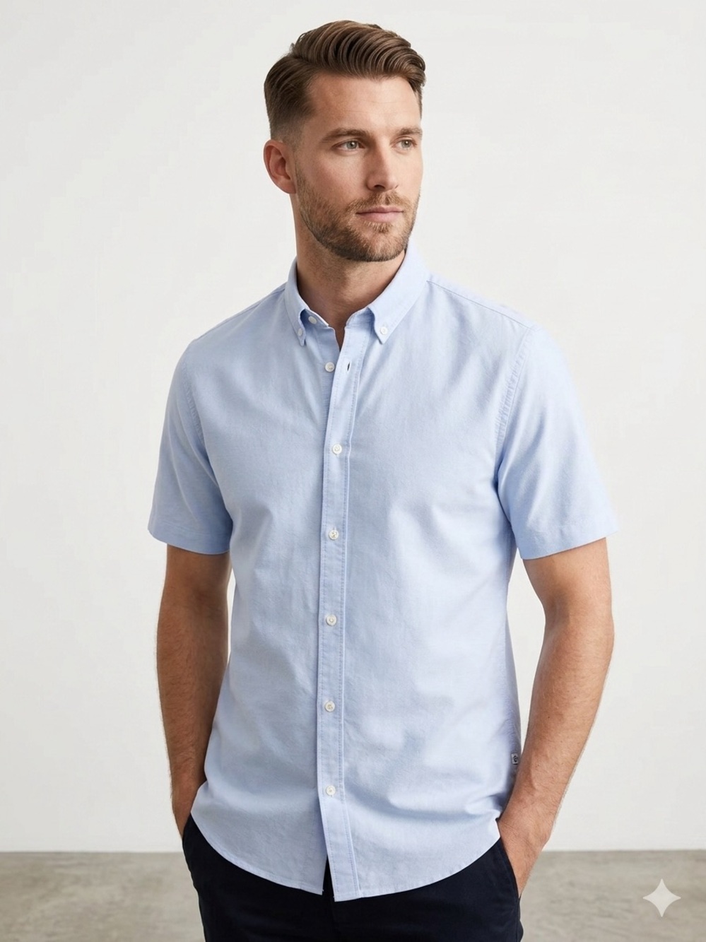 NN07 Sixten SS Blue Cotton Oxford Shirt M Refined Minimalism